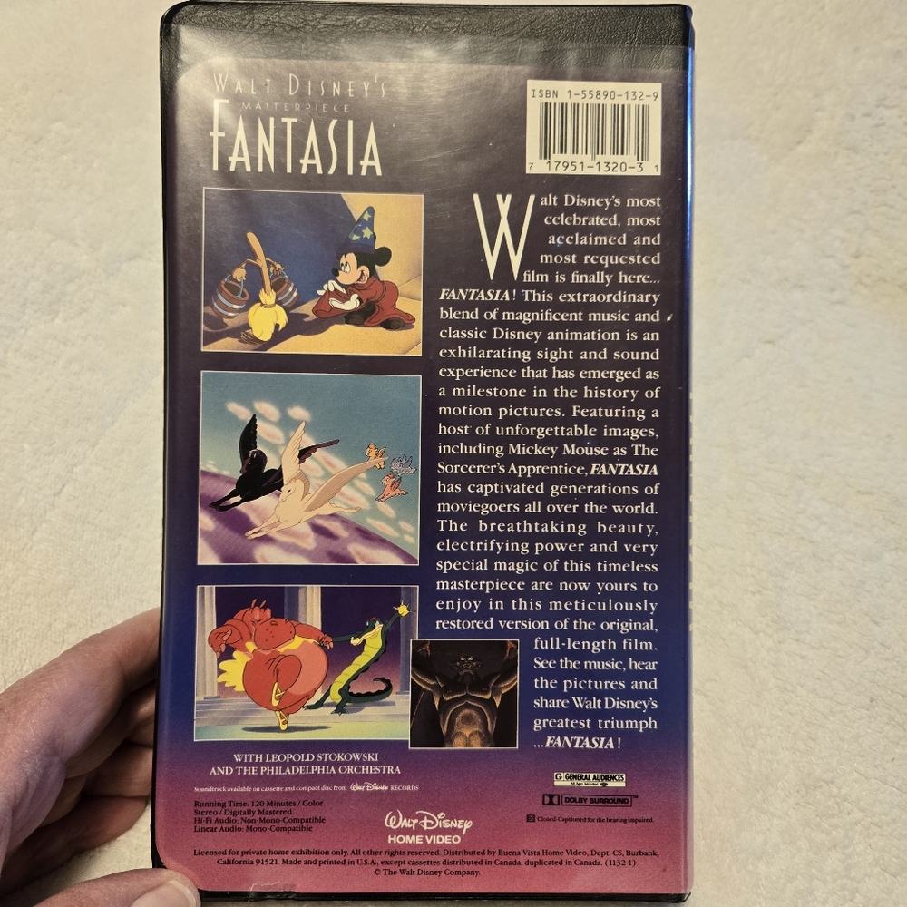 Walt Disney's Masterpiece Fantasia Vintage VHS Tape 1992 Rated G - Picture 2 of 5